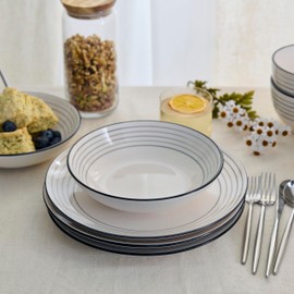 Earth & Clay Zeke 12-Piece Dinnerware Set Earthenware, Plates and Bowls Set, Dishwasher and Microwave Safe Dishes, Dish Set for 4, Grey