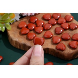 QINJIEJIE 20 Pieces Heart Gemstones Healing Crystal Natural Stones Set Red Jasper Heart Stone Bag Palm Thumb Chakra Set Reiki Crystals for Meditation 0.6 Inches