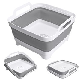 Collapsible Wash Basin with Drain Plug, 2.4 Gallon (9L) Collapsible Dish Basin, Portable Bottle Washing Basin for Baby Bottles, Vegetable Washing, RV Camping