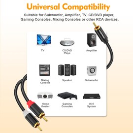 HOSONGIN 2-Pack Ultra-Wear-Resistant RCA Y-Splitter Cable 2 Male to 1 Male | 3.3ft (1M) | 24K Gold-Plated | Hi-Fi Sound | Wear-Resistant Nylon Braid | for Home Theater, Audio Systems, Amps & Mixers