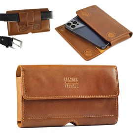 Leather Village Phone Holster Belt Clip Style for Men – Cell Phone Holsters Leather Belt Pouch – Horizontal Cell Phone Holder for Belt with Magnet Closure - Sun Tan