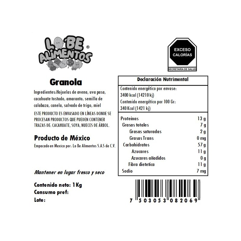 Granola Con Miel Excelente Calidad Tostada Sin Aceite 1 Kg