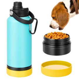 Petbank Portable Dog Water Bottle, 32OZ Stainless Steel Dog Water Bottle, with Dog Drinking Bowl & Food Bowl, Leak Proof, Double Vacuum Insulation, Dog Travel Water Bottle for Walking Hiking Camping
