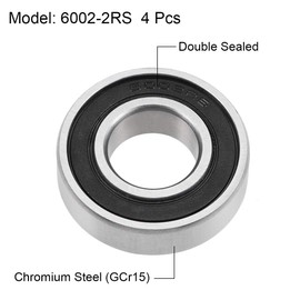 sourcing map Set of 4 deep groove ball bearings, 6002-2RS ball bearings, Z2, double sealed, chrome steel, miniature bearings, 15 x 32 x 9 mm