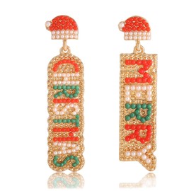 TRWWELL Merry Christmas Earrings for Women Colorful Beaded Dangle Drop Xmas Earrings Cute Fun Christmas Statement Earrings Holiday Jewelry Gift