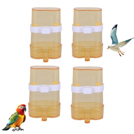 Pack of 4 Bird Water Dispensers, Liwein Automatic Birds Feeder, Water Dispenser, Plastic Birds Feeder, Birds Drinking Bottles, Feeding Bowl for Bird, Parrot, Pigeon, Bird Water Dispenser (Yellow)