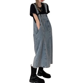Teddy Pants453 Denim Overalls Jumper Skirt, All-In-One, Loose, Medium Thick, Spring, Summer, Fall, Street Style, blue (light)