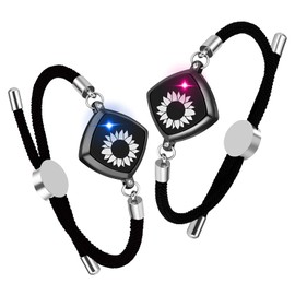 Long Distance Touch Bracelets Jewelry Set of 2, Remote Smart Connection Love Bracelet, People Around You Closer Than Ever, No Matter Where They Are/Send SOS SMS, Relationship Bracelets for Couples Lovers Family Friends Festivals Valentine's Day Gifts Black