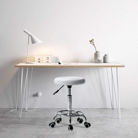 PU Leather Round Rolling Stool with Foot Rest Swivel Height Adjustment Medical Spa Drafting Salon Tattoo Work Office Massage Stools Task Chair,Seat Height:18.5”-25”/Weight Capacity:220lb (White)