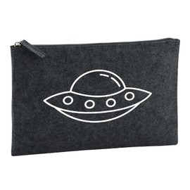 Huuraa Kulturbeutel Raumschiff UFO Geschenk 1 Liter Charcoal Filz Raumschiff Geschenkidee