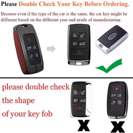 SANRILY Red Leather Metal Key Fob Cover Case for Land Rover Discovery Range Sport Evoque Jaguar XF 2021 with Keychains-Keyless