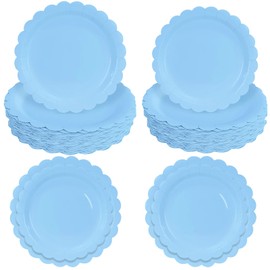 Daover 50PCS Light Blue Scalloped Paper Plates 7 Inch & 9 Inch Solid Color Baby Blue Dinner Scalloped Disposable Plates for Birthday Wedding Party Decoration, Serve 25