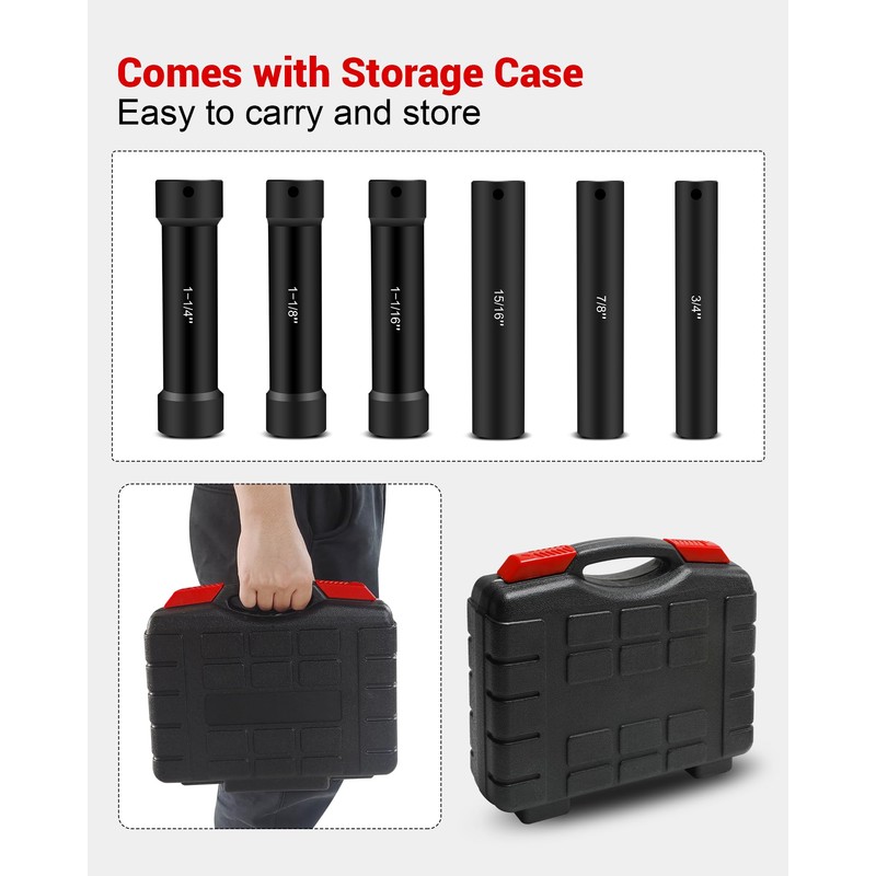 1/2 Inch Drive Extended Length Impact Socket Set, 6 Sizes