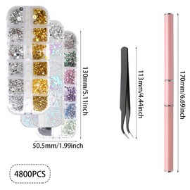 YDHfdc 4800 Pieces Rhinestones Nails Nail Art Rhinestones Many Sizes Nails Rhinestones Set with Tweezers and Rhinestone Picking Tool Pen for Nail Art, Clothing, DIY Crafts
