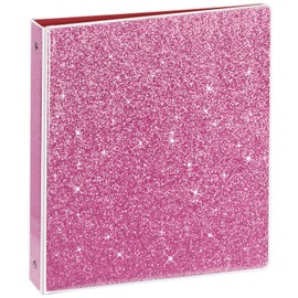 NatureTouch 3 Ring Binder, Glitter 1 Inch Organizer (10.5'' x 11.5'') Holds 8.5'' x 11''Letter Size 300 Pages, Waterproof Durable View Binder, 1 Pack, Pink