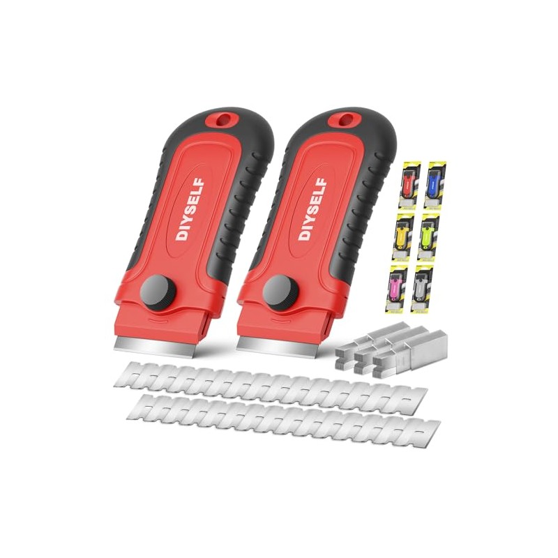 DIYSELF 2 Pack Razor Blade Scraper with 30 Pcs Blades