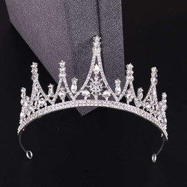 JORCEDI Crystal Tiara Hair Rhinestone Queen Crown Headband Wedding For Bride, Metal Princess Headpieces Birthday Pageant (Silver)