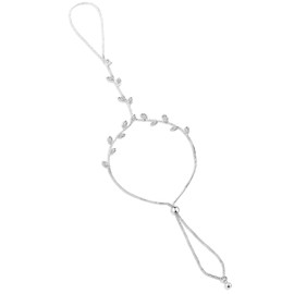 dnswez Cubic Zirconia Statement Ring Bracelet for Women,Adjustable Bohemian Slave Bracelet Hand Chain Ring Jewelry (Silver 2)