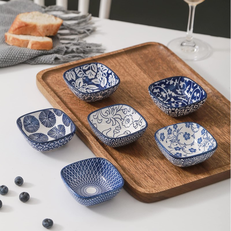 Selamica Ceramic 2.6 OZ Square Dipping Bowl Set, Soy Sauce