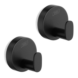 TAILI Bathroom Towel Hooks Black with Vacuum Suction Cups 2 Pack No Drilling Reusable Metal Bathroom Suction Hooks Waterproof Heavy Duty Removable Hanger for Towel, Robe-Round Type A