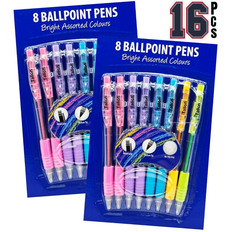 8 Ballpoint Pens Set Soft Nonslip Grip Medium Ball Point