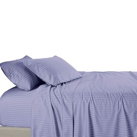Royal Tradition Damask Striped 580-Thread-Count, 100-Percent Cotton California King Size Bed Sheets Set, Periwinkle