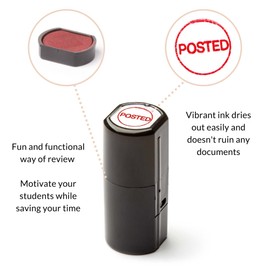 Round Self Inking Rubber Stamps, Copy, Entered, Late, Posted, OK Phrase in Circle Stamper with Vibrant Red Ink (Posted)