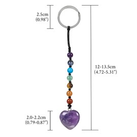 mookaitedecor Purple Amethyst Healing Crystal Keychain Heart Shaped Pendant Car Keyring Bag Charm for Women Girls, Decorative 7 Chakra Crystal Stone Beads Tumble Stone Keyring Good Luck Gift
