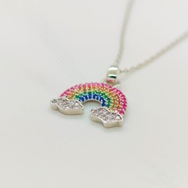 Jewellbox Colourful and Sparkling Gold and silver Rainbow Hope Necklace - Gift for Girls Women Ladies - Make a Wish Jewellery (Silver)