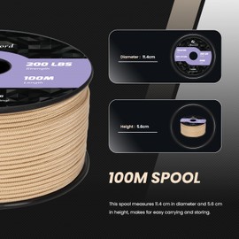Abma Cord Paracord 2 mm 100 m Nylon Cord 3 Core Rope Type I Cord for Crafts, Camping, Outdoor - Max. 90 kg (200 lbs) - Khaki