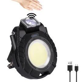 EverBrite COB Keychain Work Light, Mini Rechargeable Magnetic Keychain Light with Sensor Mode, Multifunctional Small Keychain Flashlights, Portable, Waterproof - for Camping, Hiking, 6 Modes, Black