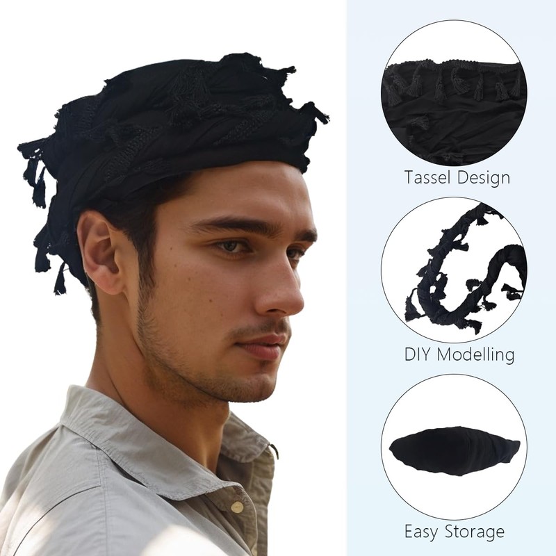 HIQIU Vintage Turban Men's Durag, Satin Lined Stretch Head Scarf,
