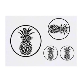 4 x 'Pineapple in Circle ' Temporary Tattoos - Water Resistant, Skin-Safe, Non-Toxic Transfers, Mixed Sizes (TO00073314)