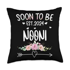 Soon To Be NOONI Est.2024 Pregnancy Announcement Pink Flower Throw Pillow, 18x18, Multicolor