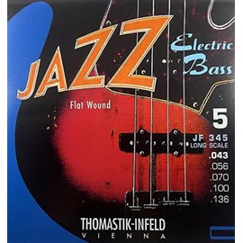 Thomastik-Infeld JF345 Bass Guitar Strings: Jazz Flat Wounds 5-String Long Scale Set; Pure Nickel Flats G, D, A, E, B Set
