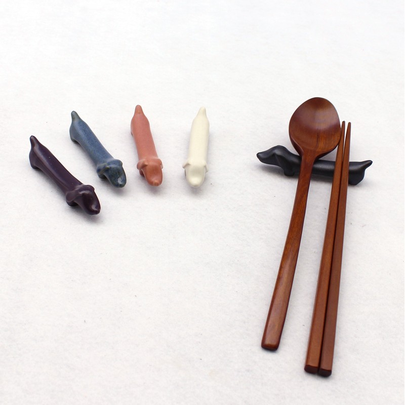 Dalsalt cute ceramic chopstick spoon stand dog cat spoon rest