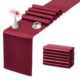 EBOEN Burgundy Satin Table Runner, 12x108 Inches Long Silk Satin Table Decor for Wedding, Party, 6 Pack, Burgundy