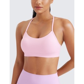 CRZ YOGA Butterluxe Womens Y Back Sports Bra - Padded Racerback Low Impact Spaghetti Thin Strap Workout Yoga Top Pink Peony X-Large