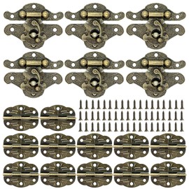 6pcs Retro Design Decorative Cabinet Jewelry Box Antique Buckle Drawer Wooden Case Box Latches Hasp Latch Buckle and 12pcs Vintage Bronze Engraved Designs Hinge and 108 Screws (Lotus Hinge)