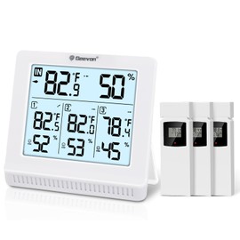 Geevon Indoor Outdoor Thermometer Wireless with 3 Remote Sensors, Digital Weather Station Indoor Outdoor Temperature Humidity Monitor with Backlight, Comfort Indicator, Temp Alert for Home