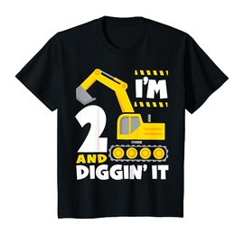 Kids I'm 2 and Diggin It 2nd Birthday Construction Excavator Boys T-Shirt