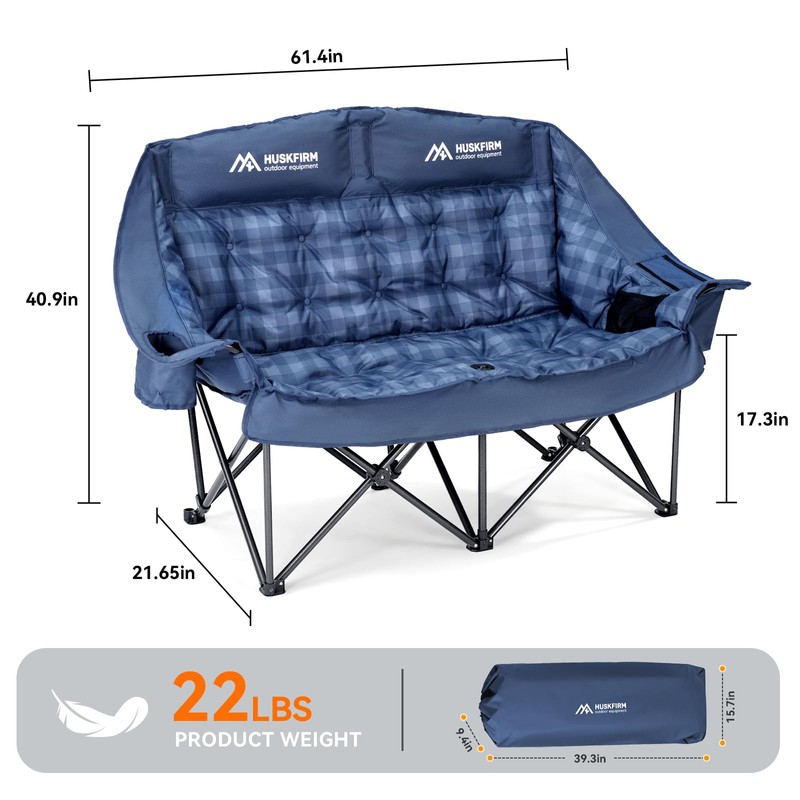 Padded Double Camping Chair High Back 2 Person Camping Chair