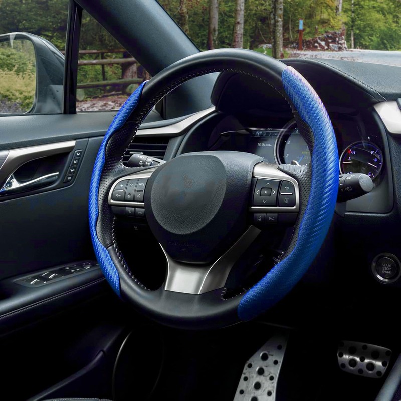 Amiss 2pcs Carbon Fiber Anti-Skid Steering Wheel Cover, Waterproof &