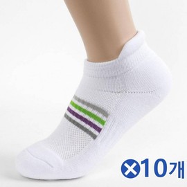 Women's Socks x10, Green Line Double Band Basic Socks Crew Cut