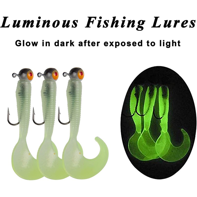 Fishing Jig Head Hooks Soft Grub Plastic Lures Bait, 17pcs