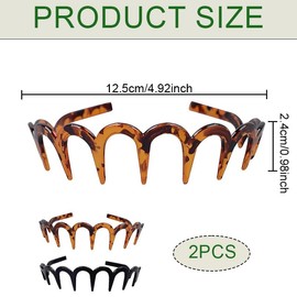 Azlanway Zigzag Headbands Women & Men, 2 Pieces Non-Slip Hair Bands Black & Tortoiseshell - Elastic Headbands for Sports, Everyday Makeup, Styling - Unisex Polycarbonate Hair Accessories