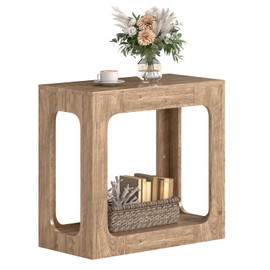 Giantex Narrow End Table, 2-Tier Farmhouse Side Table with Open Storage Shelf, Arched Wood Night Stand for Bedroom, Small Accent Furniture for Living Room Small Spaces, Oak