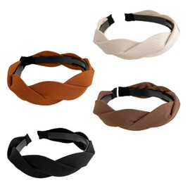 4 Pieces Of Headbands, Wide Velvet Headbands, Braided Headbands, Forehead Bands For Girls, Scrunchies For Women, Fabric Headbands, Wide Braided Headbands