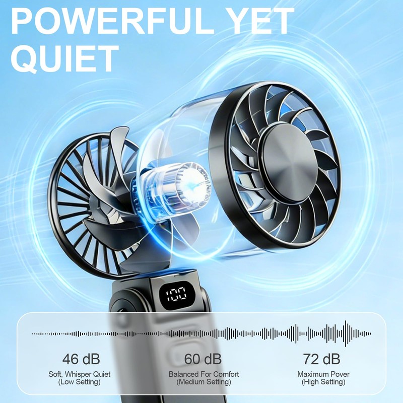 Portable Handheld Fan With Ice Cooling, 3-IN-1 Turbo Fan 5-Speed