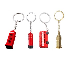 Toyvian 4 x London Big Ben London Telephone Box Bus Keyring Souvenir Gift, Colourful